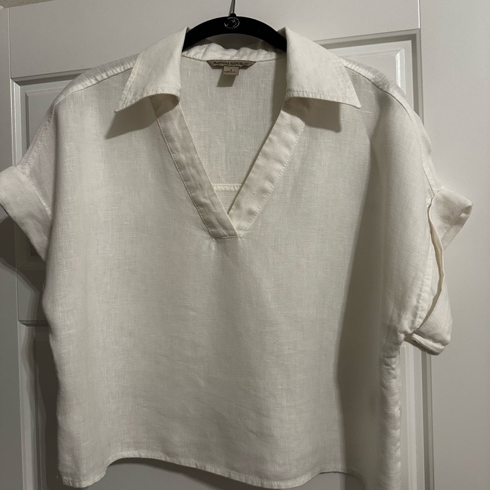 Banana Republic White Linen V-Neck Collared Tunic